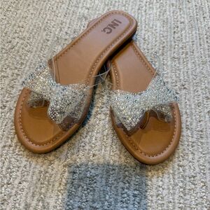 INC Sandals with Clear Bow & Pearl Accents